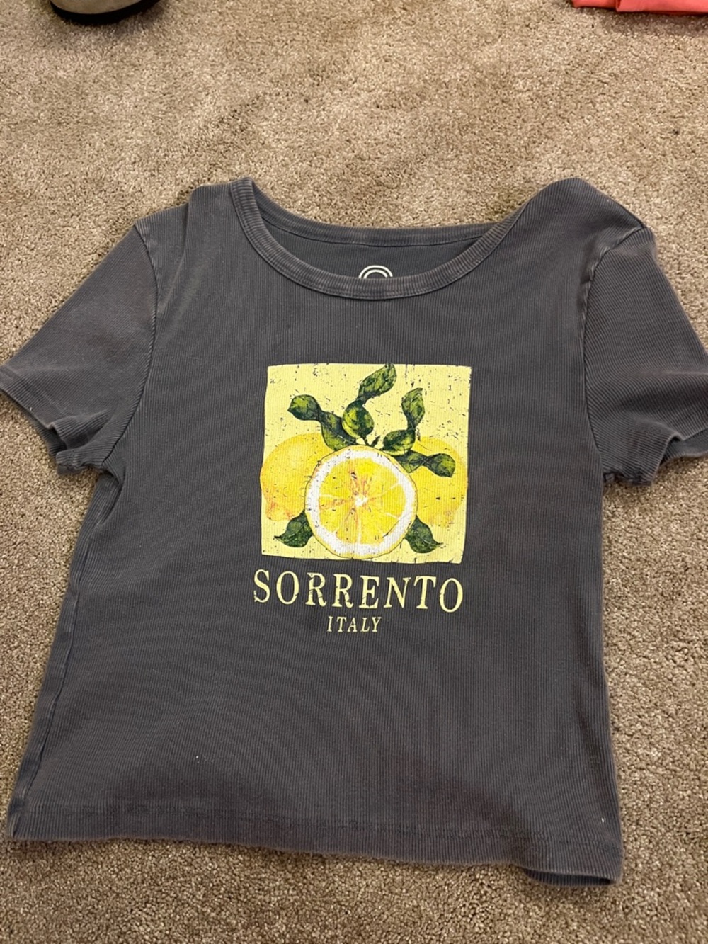 Girls' Gray Short-Sleeve Tee with Lemon Graphic - Sorrento Italy
